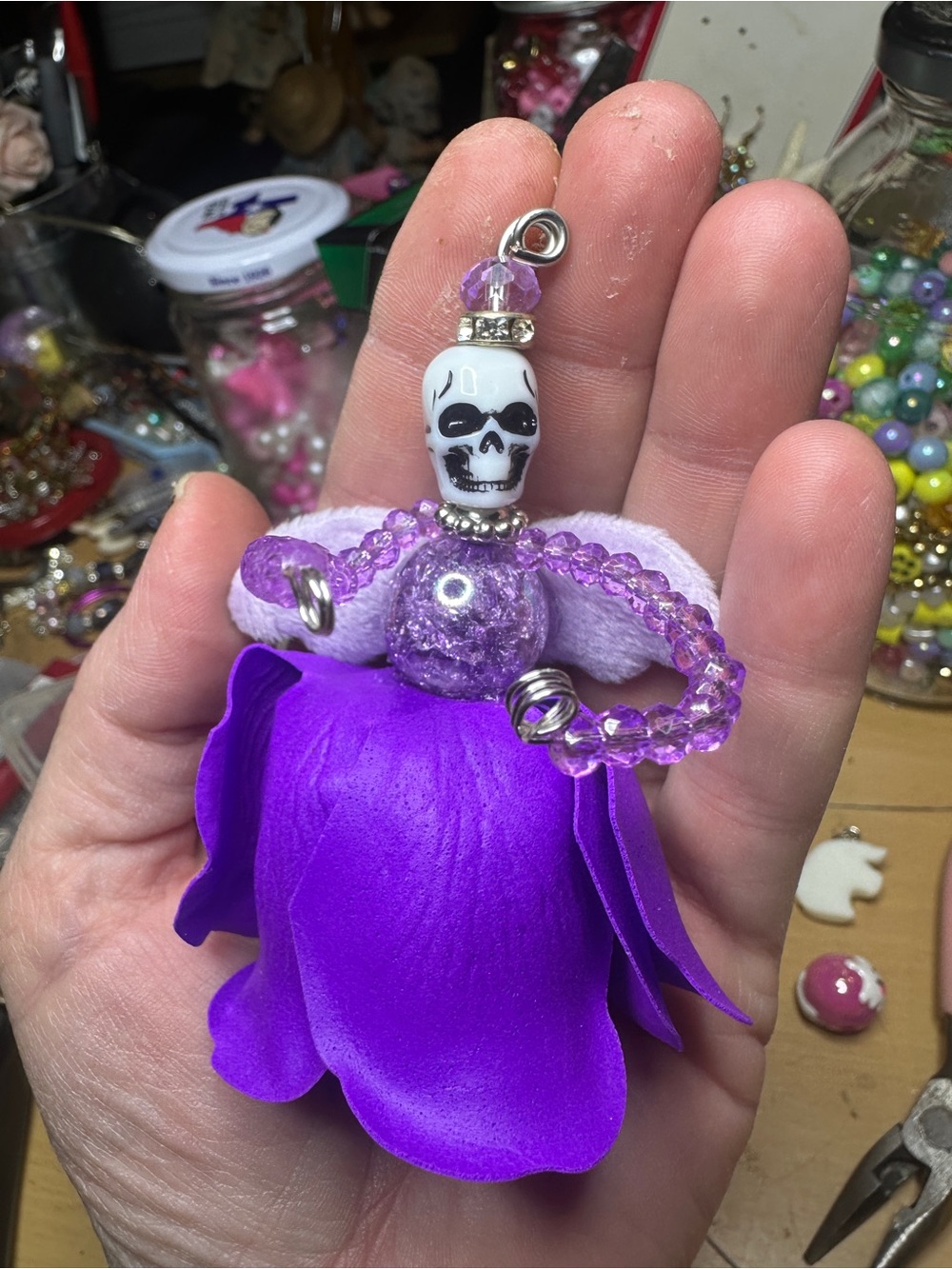 Handmade Purple Skull Charm Ornament by